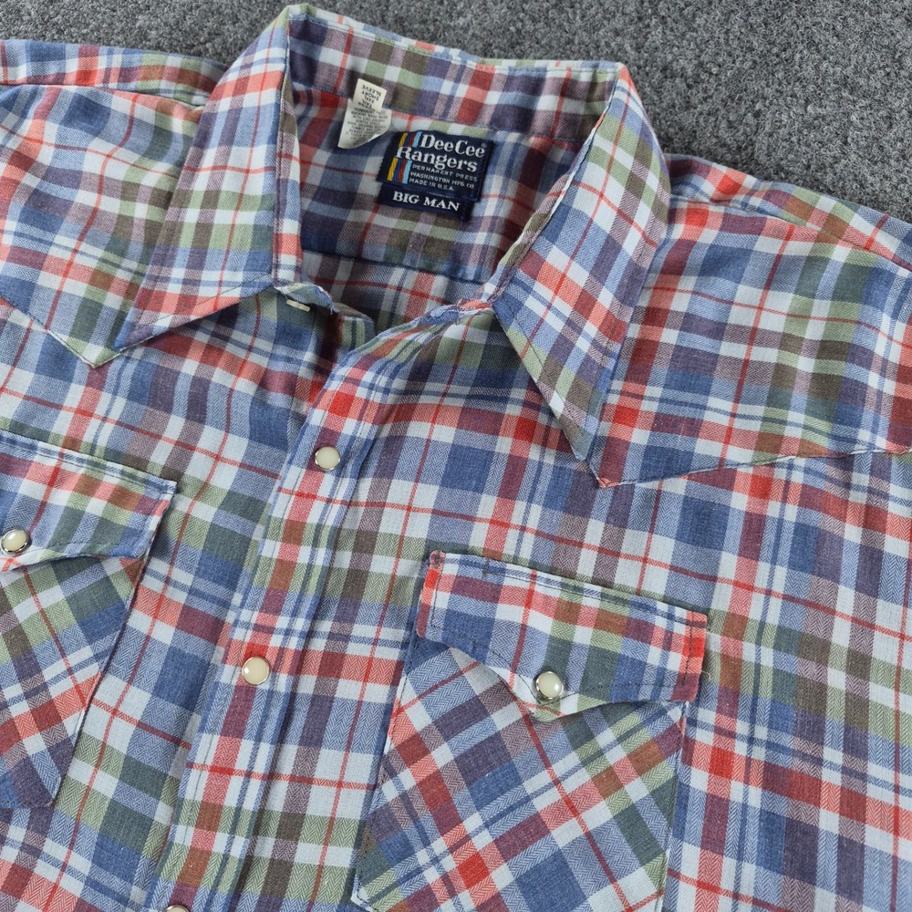 Vintage Dee Cee Rangers Mens 3XL Western Pearl Snap Plaid Shirt USA Made Big Man
